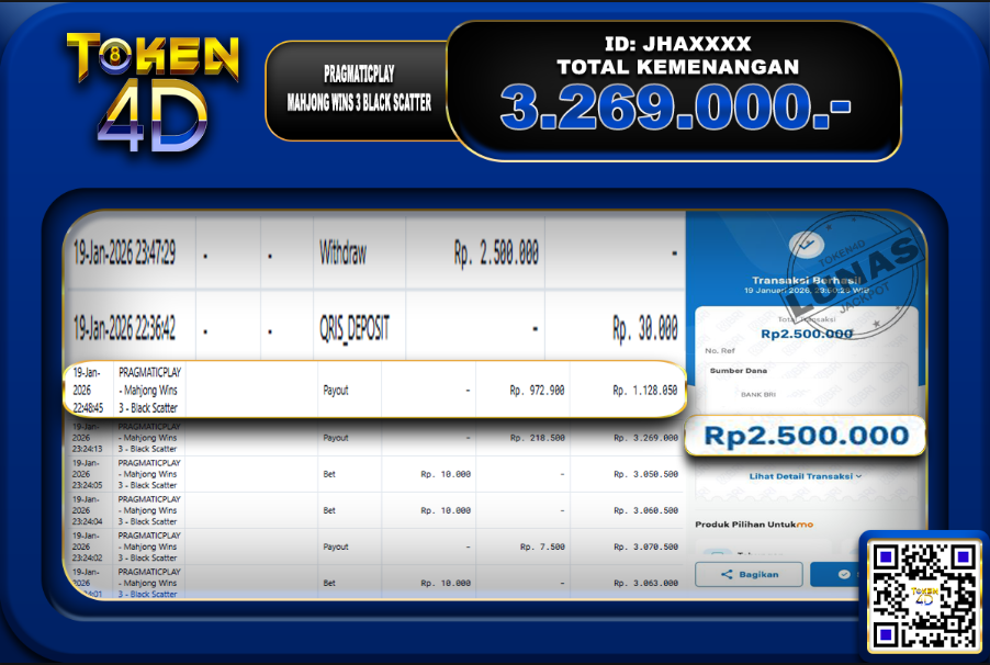 MAHJONG WINS 3 –  BLACK SCATTER – BUKTI JACKPOT TOKEN4D